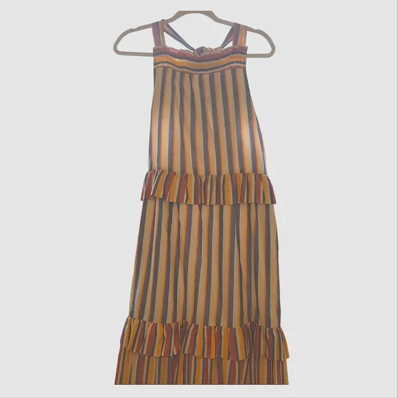 DAVI & DANI Tiered Lined Striped Ruffle Maxi Dress Oversized Adjustable Straps - Picture 8 of 13